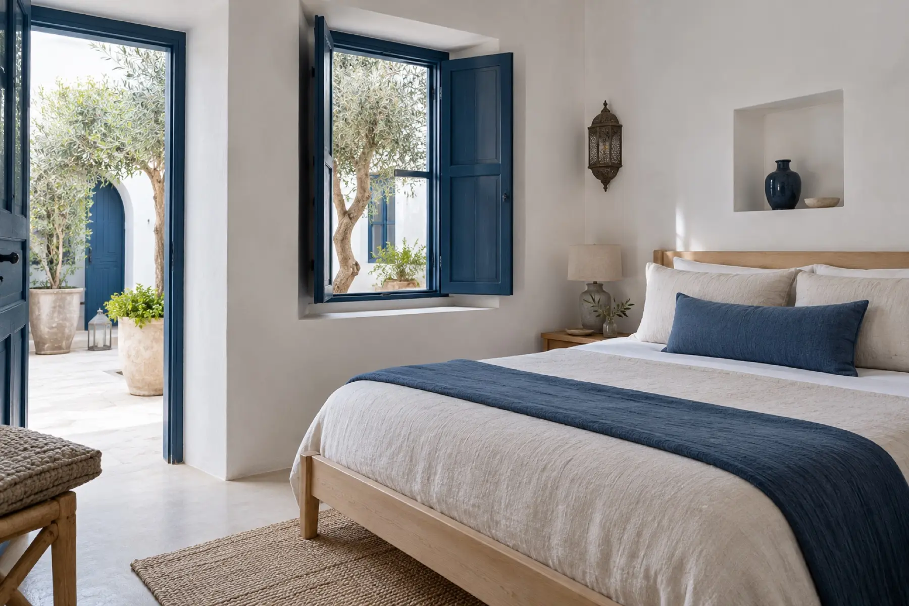 Argan Room: A quiet double on the patio, beside the olive tree.