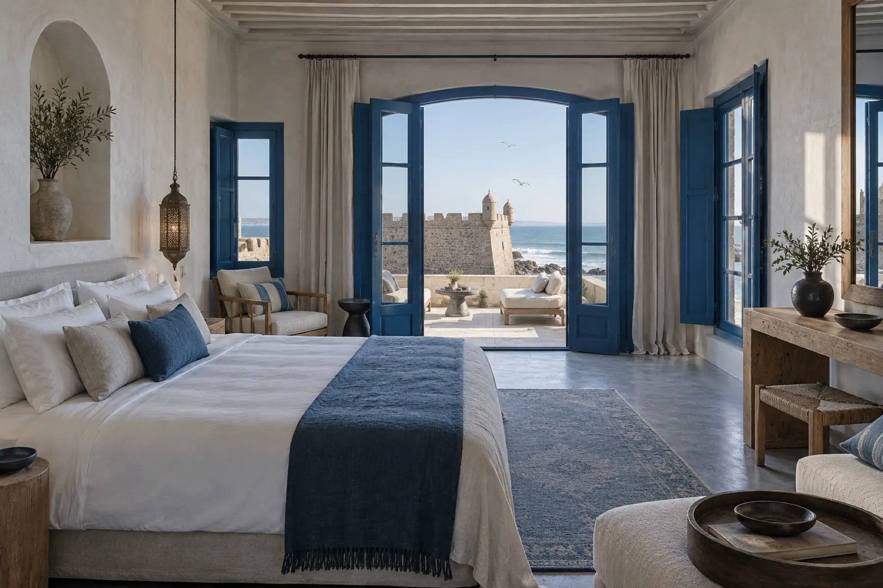 Skala Suite: Private terrace facing the ramparts and the sea.